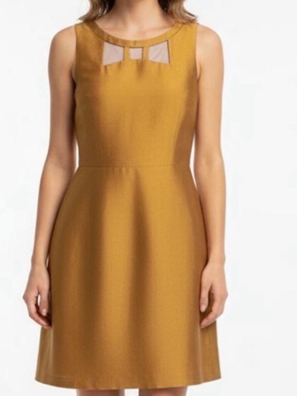 Maeve Anthropologie Silk Wool Cut Out Sheath Dress Sleeveless ~ Gold Size 2